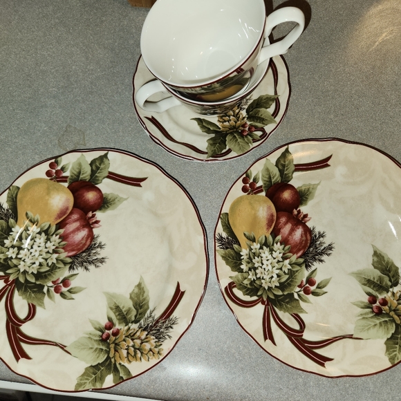 222 Fifth Other - 222 Fifth Yuletide Celebration salad plates & cup and saucers